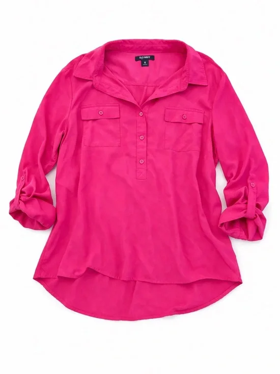 Old Navy Hot Pink Roll-Tab Top - Picture 1 of 6